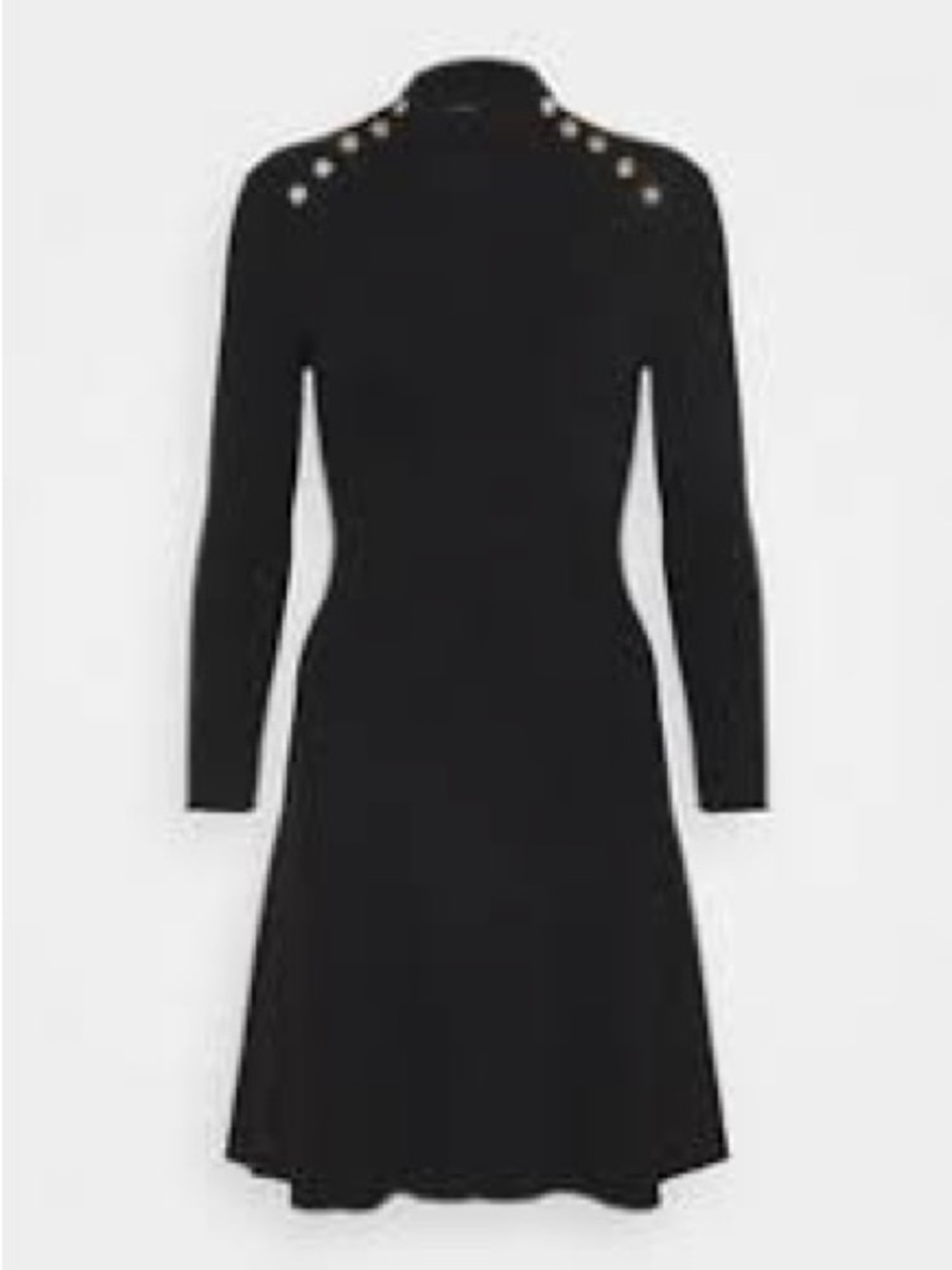 Maje Black Long-Sleeve A-Line Dress with Shoulder Studs